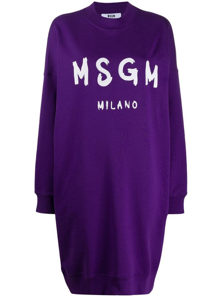 MSGM oversized logo-print sweatshirt-dress in purple