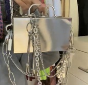 bag,metal sliver clutch with chains