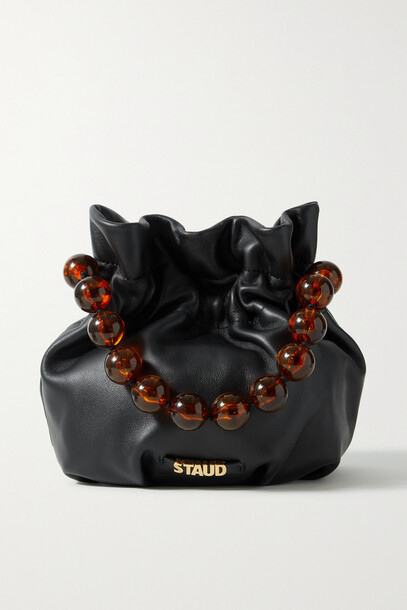 STAUD - Grace Embellished Gathered Leather Tote - Black