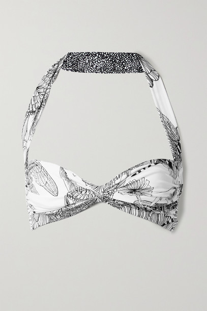 NORMA KAMALI - Bill Ruched Printed Halterneck Bikini Top - White
