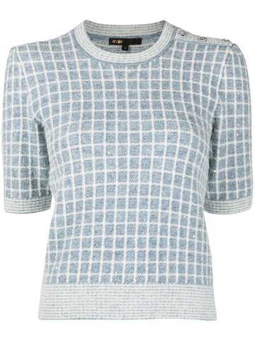maje checked short-sleeve knit top - blue