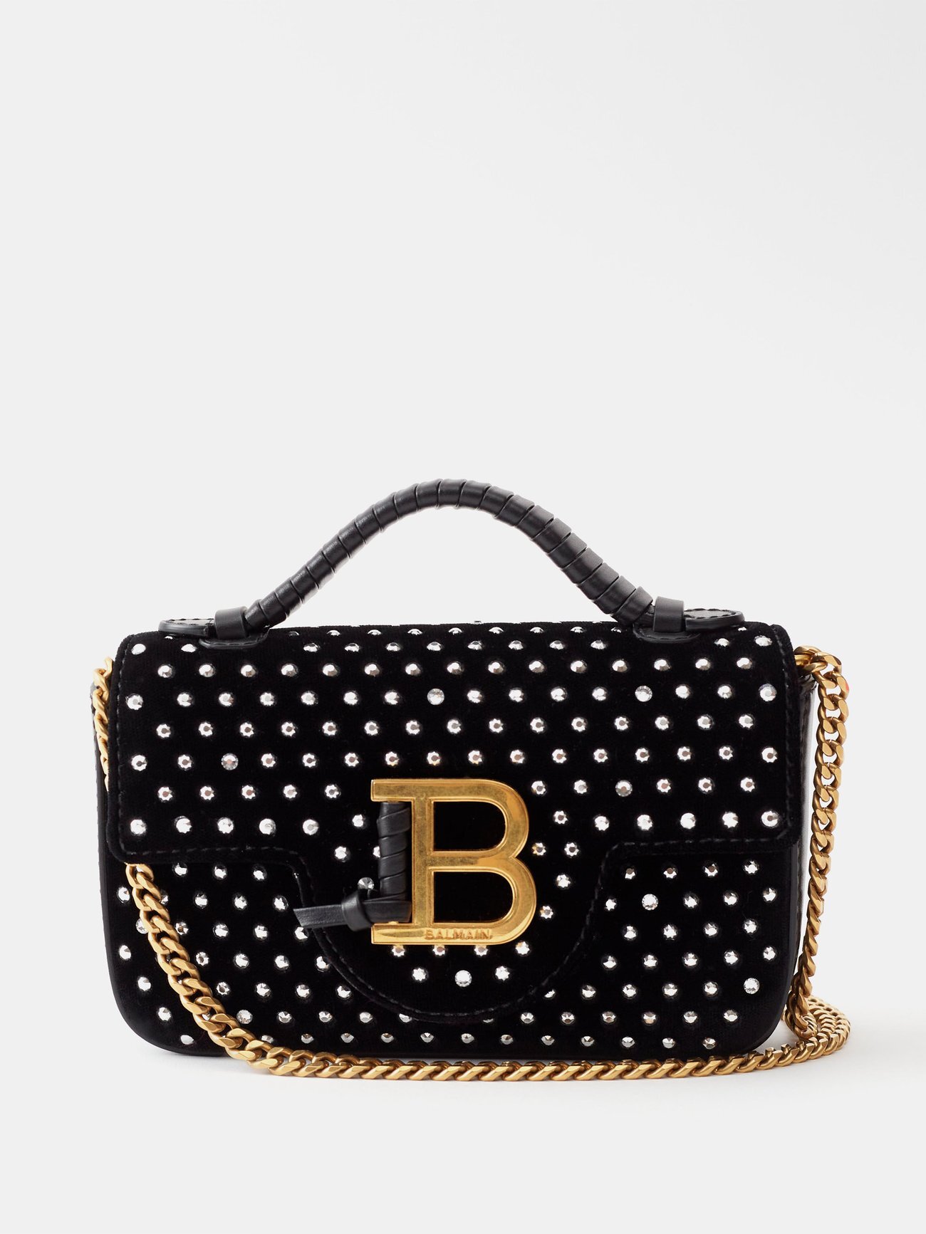 Balmain - Bbuzz Mini Embellished Velvet Cross-body Bag - Womens - Black Silver