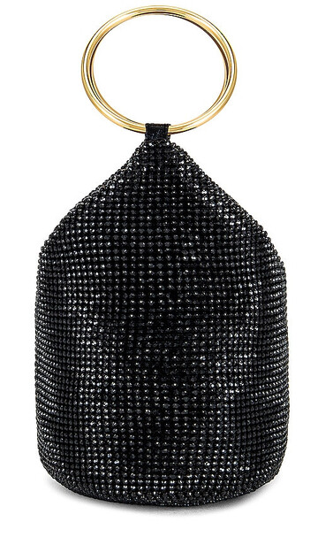 olga berg ellie crystal mesh ring handle bag in black