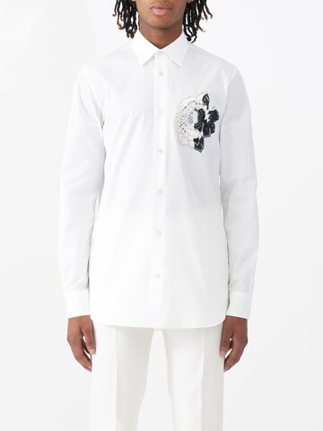 alexander mcqueen - floral-embroidered cotton-poplin shirt - mens - white