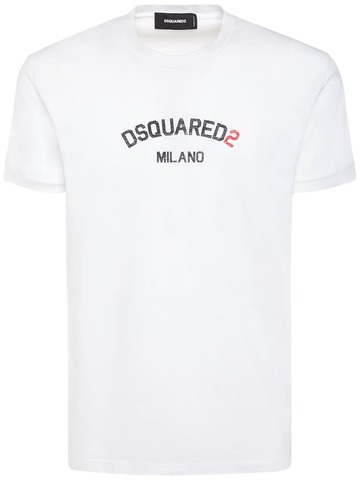 dsquared2 japanese cotton jersey t-shirt w/logo in white