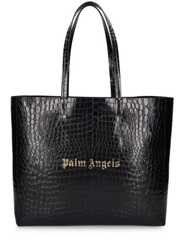 palm angels palm leather tote bag in black