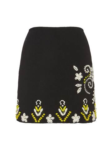 ERMANNO SCERVINO Embroidered Wool & Cashmere Mini Skirt in black
