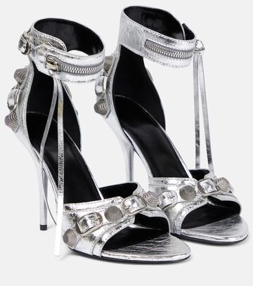 Balenciaga Cagole embellished leather sandals in silver