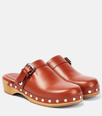 isabel marant thalie leather clogs in brown