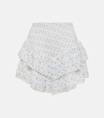 loveshackfancy stone floral ruffled cotton miniskirt