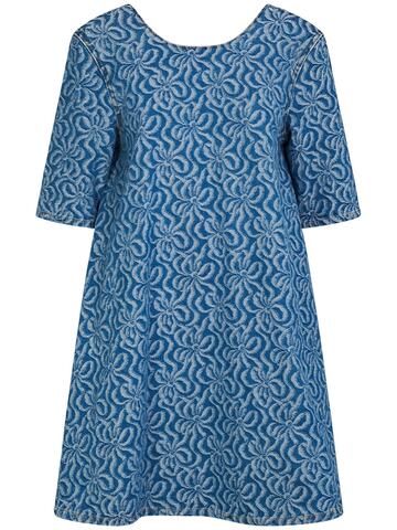 ganni jacquard cotton denim a-line mini dress in blue