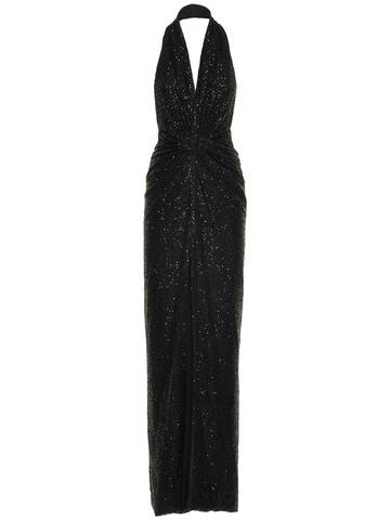COSTARELLOS Layla Sequined Evening Gown in black