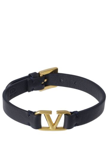 valentino garavani v logo leather bracelet in navy / gold