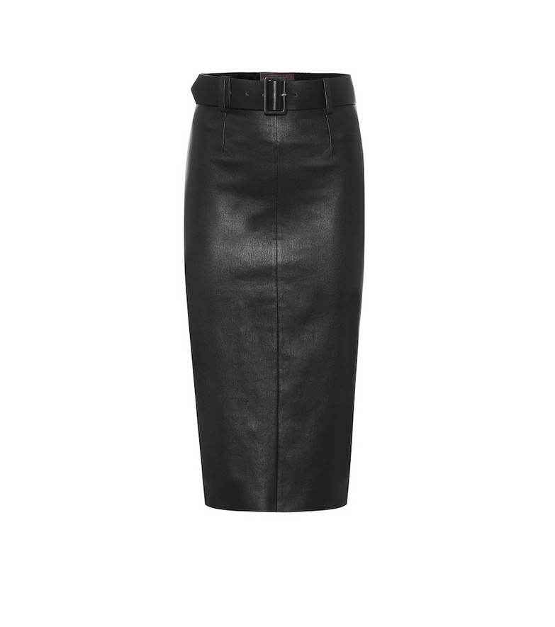 Stouls Megan high-rise leather midi skirt in black