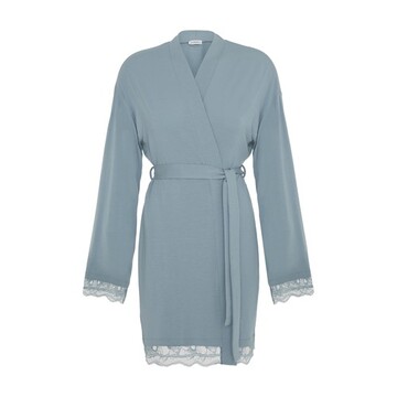 La Perla Short robe in rayon with lace in blue