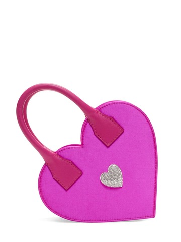 mach & mach heart satin top handle bag in fuchsia