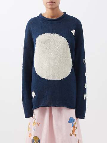 Story mfg. Story Mfg. - Twinsun Organic-cotton Sweater - Womens - Navy Print