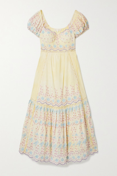 LOVESHACKFANCY - Magena Crocheted Broderie Anglaise Cotton Midi Dress - Yellow