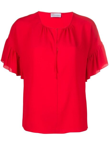 RedValentino ruffled sleeves cut-out blouse in red