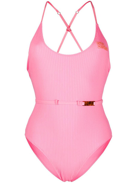 Love Stories ribbed logo swimsuit in pink