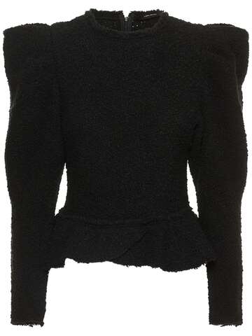 ISABEL MARANT Giamili Wool Tweed Puff Sleeve Top in black