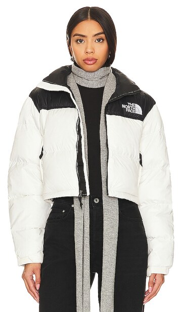 the north face nuptse short jacket in white