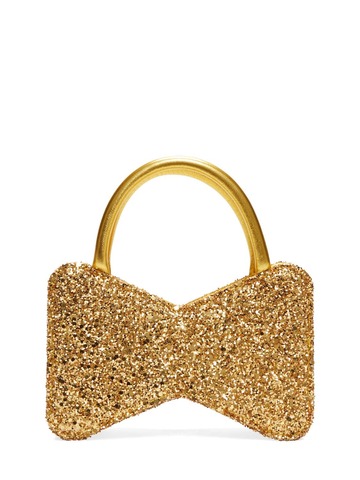 mach & mach bow shape glitter top handle bag in gold