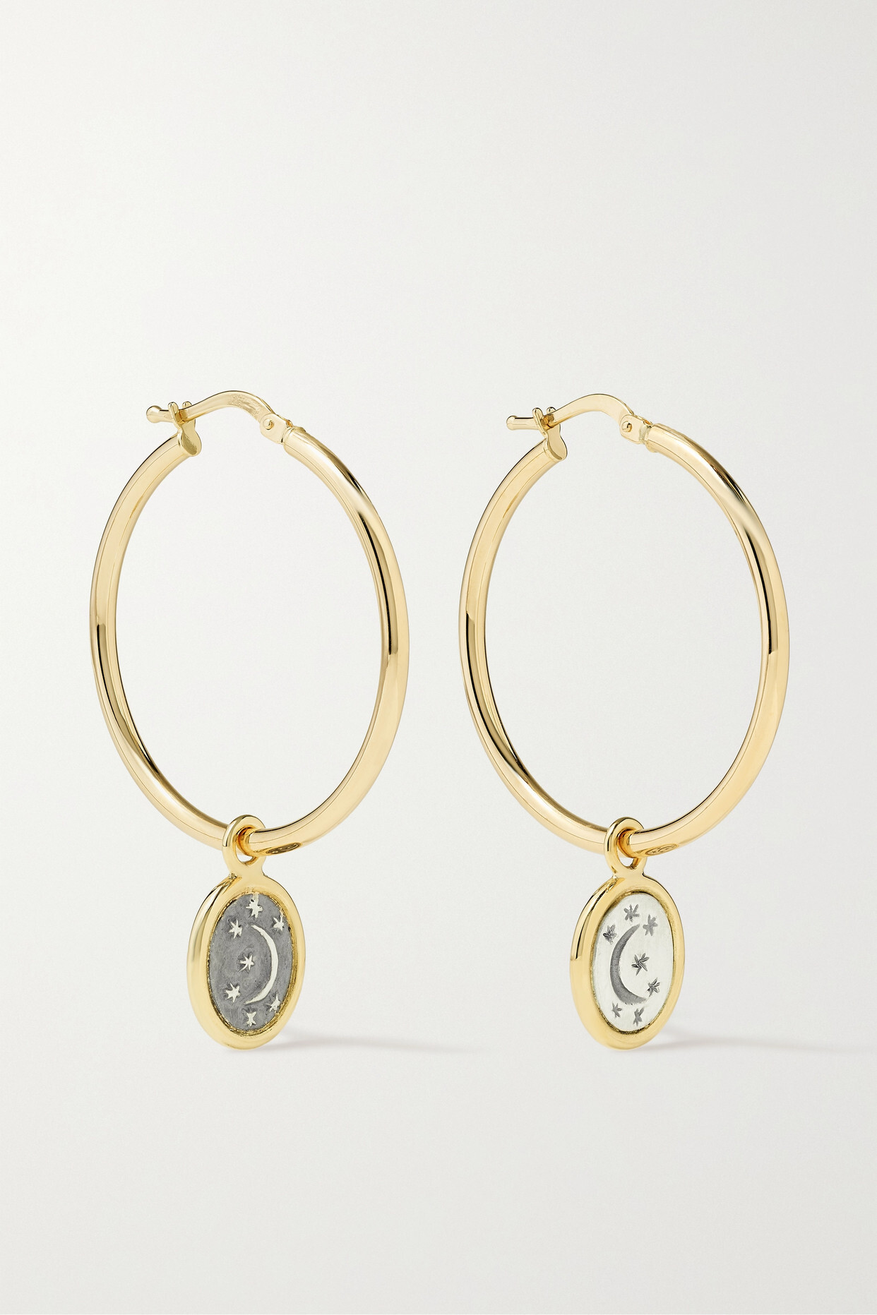 Dubini - Moon & Stars 18-karat Gold And Silver Hoop Earrings - one size