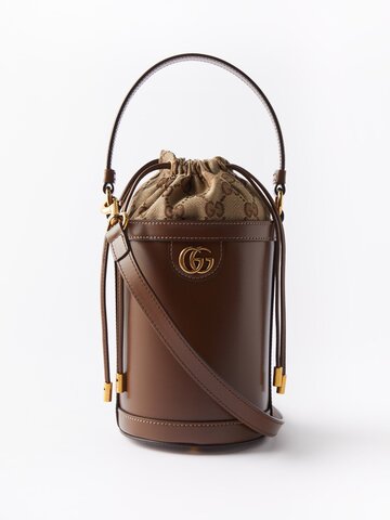 gucci - ophidia mini gg supreme and leather bucket bag - womens - brown