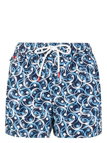 kiton swirl-print drawstring swim short - blue
