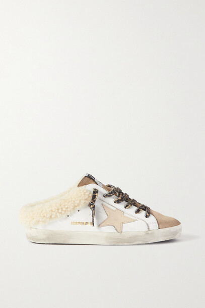 Golden Goose - Superstar Sabot Shearling-lined Distressed Leather And Suede Slip-on Sneakers - White
