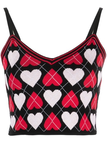 msgm heart-motif knitted crop top - black