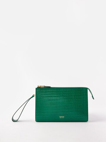 tom ford - crocodile-effect leather pouch - mens - green