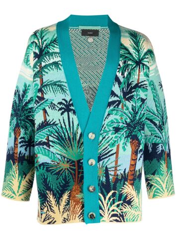 alanui palm tree-print cashmere cardigan - blue
