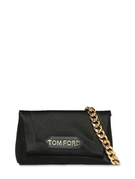 TOM FORD Mini Label Satin & Leather Chain Bag in black