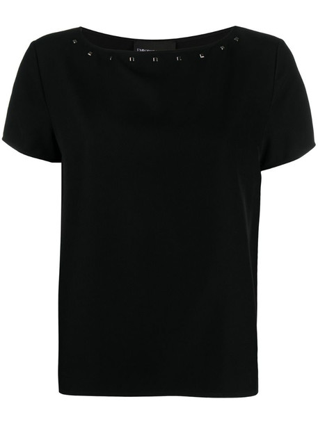 Emporio Armani studded boat neck T-shirt in black