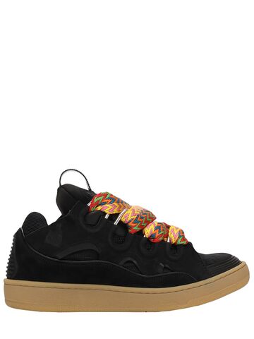 lanvin curb leather sneakers in black