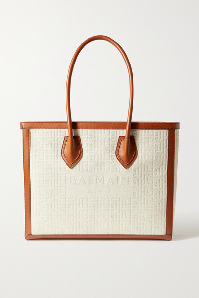 Balmain - B-army Leather-trimmed Embossed Cotton-canvas Tote - Neutrals
