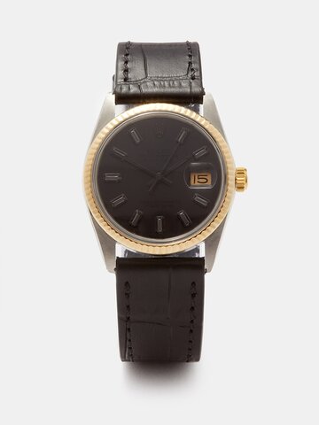 lizzie mandler - vintage rolex datejust 36mm onyx & gold watch - mens - black