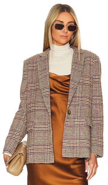 Central Park West Monte Plaid Blazer in Taupe in brown / pink