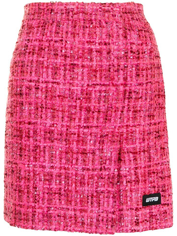 pushbutton tweed straight skirt - pink
