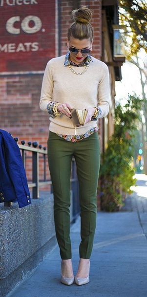 business casual green pants