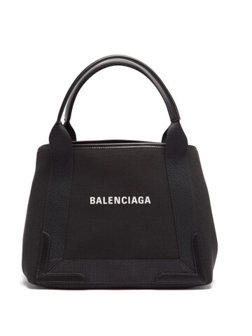 balenciaga - cabas s logo-print leather-print canvas tote bag - womens - black