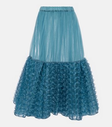 noir kei ninomiya ruffle-trimmed tulle midi skirt in blue