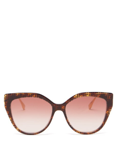 Fendi - Baguette Cat-eye Metal And Acetate Sunglasses - Womens - Brown