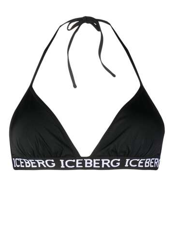 iceberg logo-tape halterneck bikini top - black