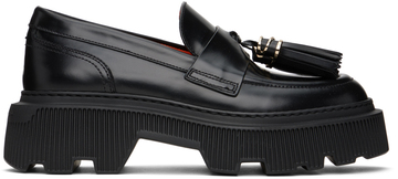 santoni black tassel loafers