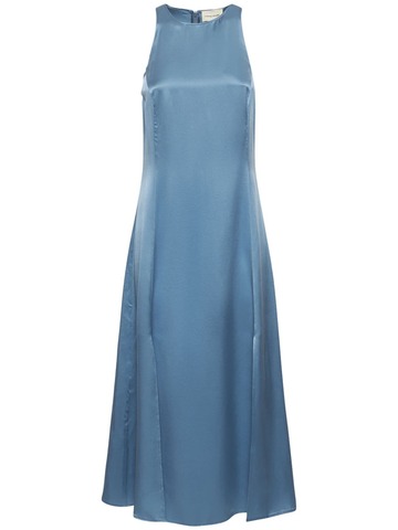 loulou studio mina satin silk long sleeveless dress in blue