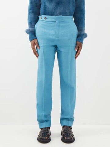 erdem - samuel linen straight-leg trousers - mens - blue