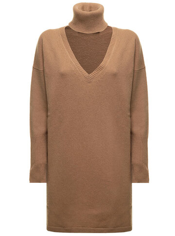Federica Tosi Camel Colored Wool And Cashmere Dress With High Collar Woman in brown